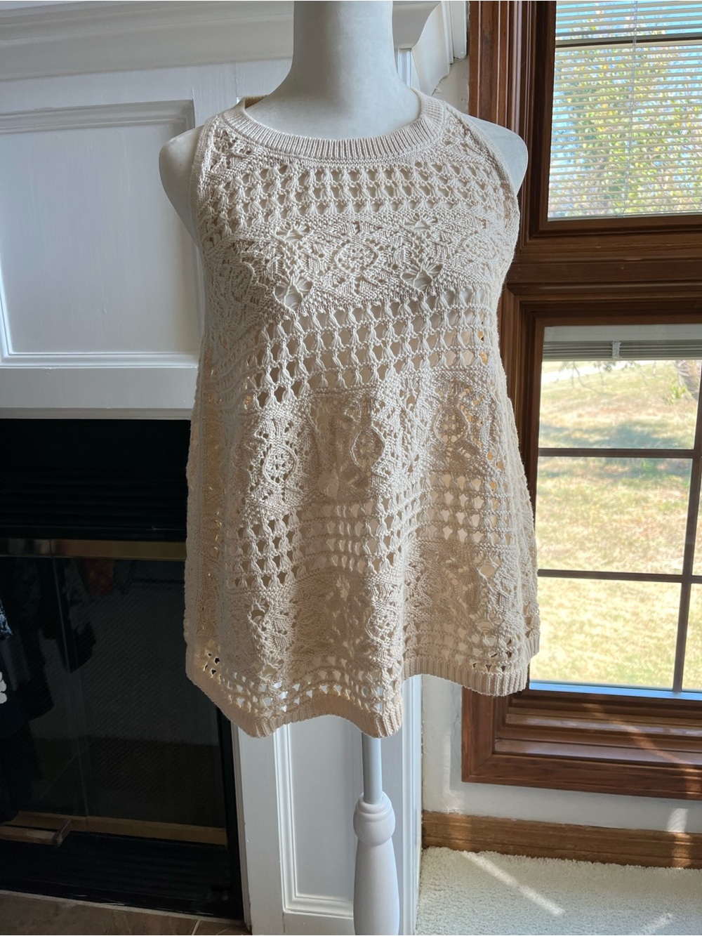 LOFT Ecrue Mosaic Pointelle Sweater Tank Top